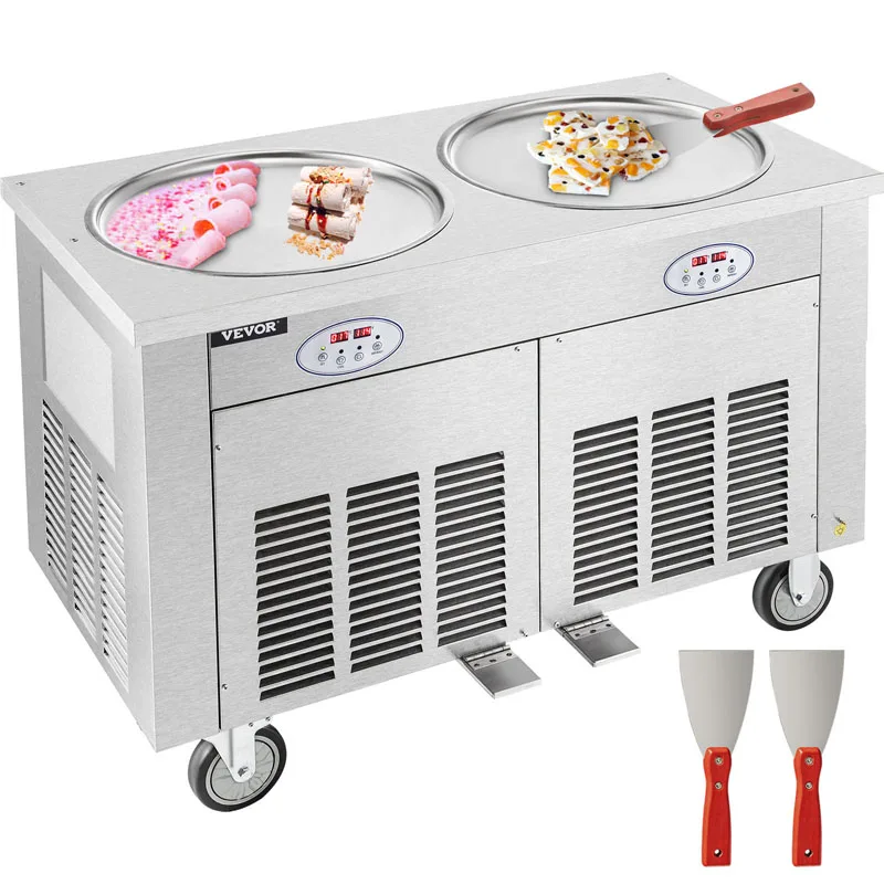 

Commercial Fried Ice Cream Roll Machine Double Pans Stainless Steel Moveable Ice Cream Porridge Yogurt Maker