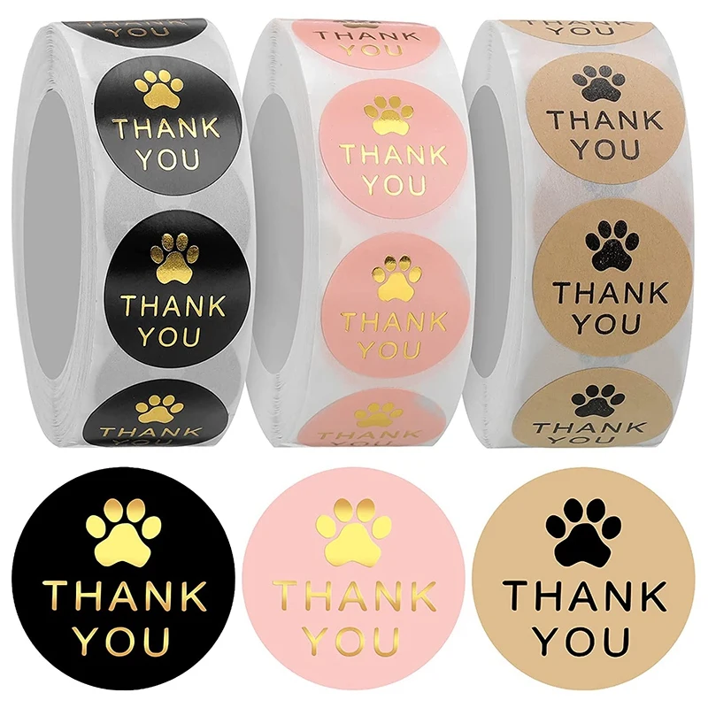 

1500 Pcs Round Kraft Paws Print Thank You Labels Stickers, Dog Claw Print Labels, Present For Sealing And Decoration