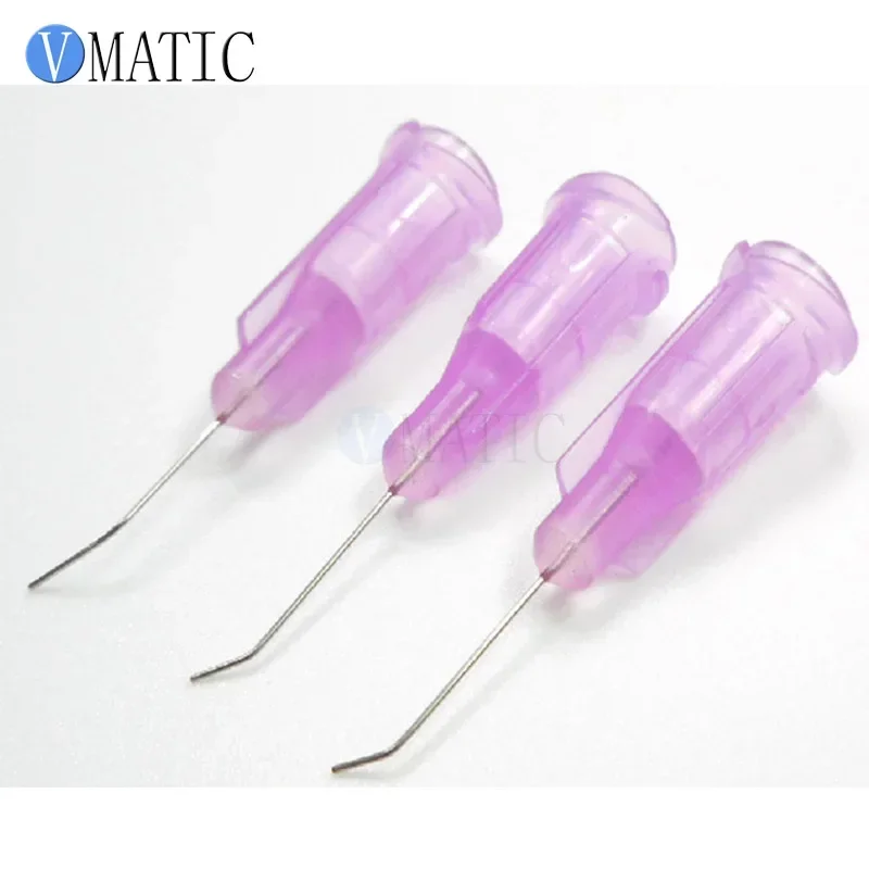 100Pc 30G Lavender 0.5'' Tube 45 Degree Bend Bent Dispensing Needle Tips Stainless Steel Dispenser Needle 1/2 Inch