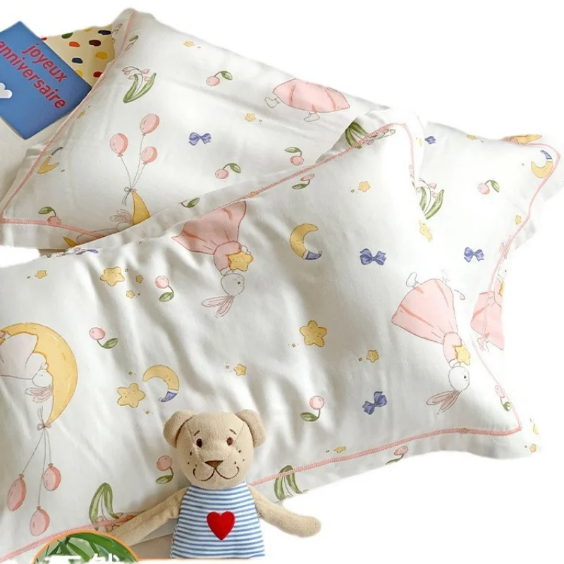 Class A Children's Bamboo Cotton Pillowcase 30x50 Cartoon Baby Pillowcase Latex Pillow Pure Cotton Summer Baby Pillow Cover