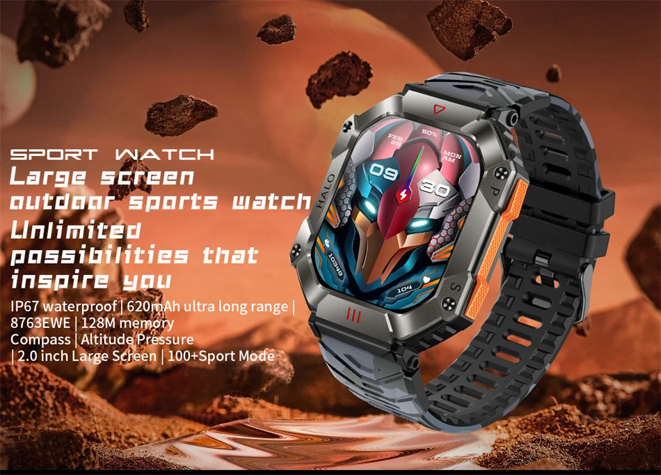 GPS Military Outdoor Smart Watch 2.0 inch 650 mAh Large Battery Watch GPS Motion Track Compass Bluetooth Call Smartwatch_voghion.com