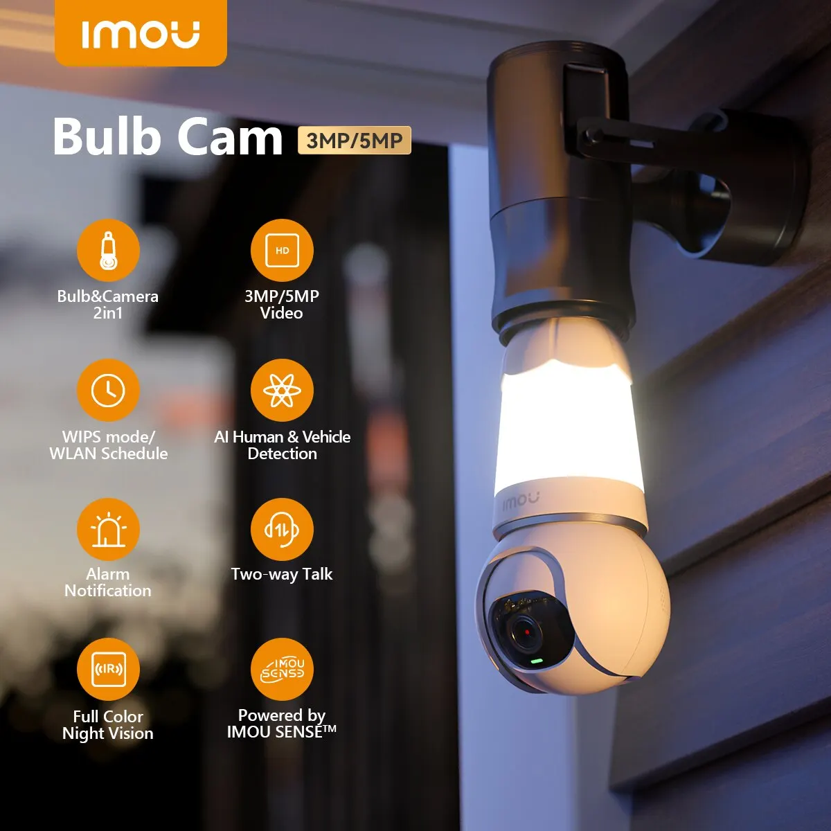 IMOU-lampcamera 3MP/5MP 3K QHD-lamp en camera 2 in 1 Wi-Fi Tweerichtings-beveiligingsbewaking CCTV-camera