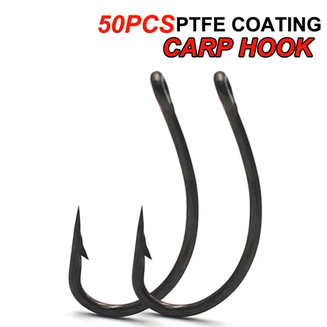 50pcs Carp Fishing Hooks PTFE Coating High Carbon Stainless Steel