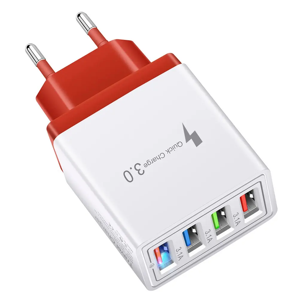 Цветное зарядное устройство с 4 USB-портами для зарядки в путешествиях |