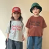 2024 Summer Fashion Loose Girl Children Letter Print T-shirt Boy Baby Cotton Short Sleeve Tees Kid Casual Tops Toddler Clothes 1