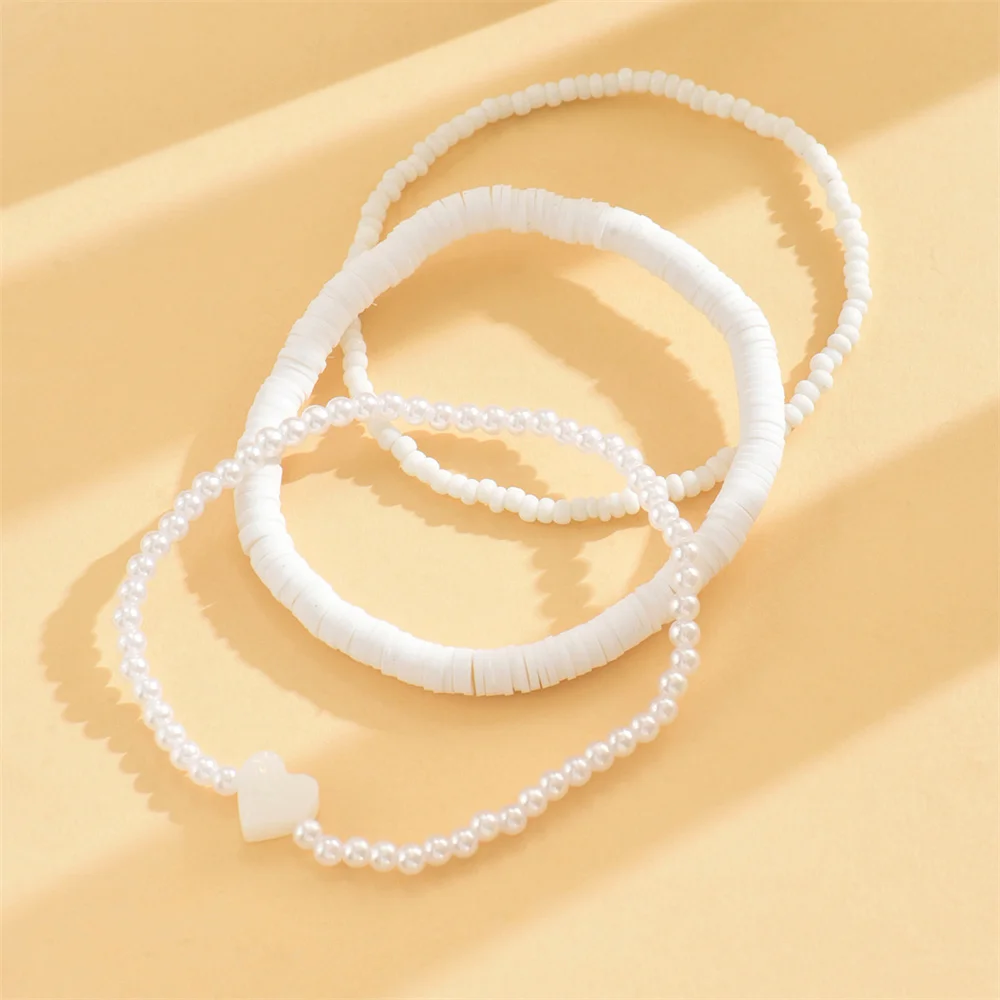 Simulated Pearl Rice Beads Love Heart Anklets For Women Silver Color Foot Chains Ankle Bracelet Beach Jewelry Summer Accessories