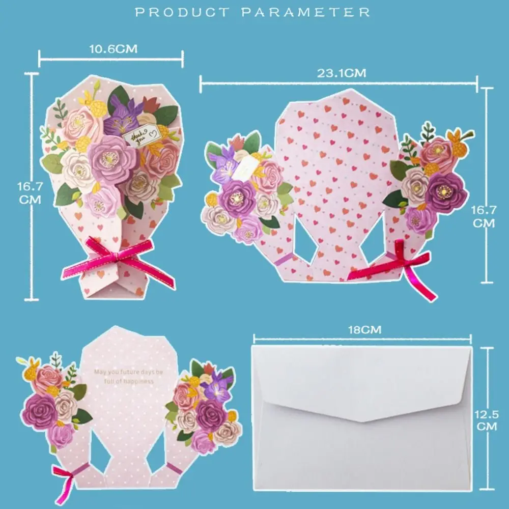 Greeting Cards 3D Blessing Bouquet Card Pop Up Thank You Gifts Mother's Day Anniversary Decorations