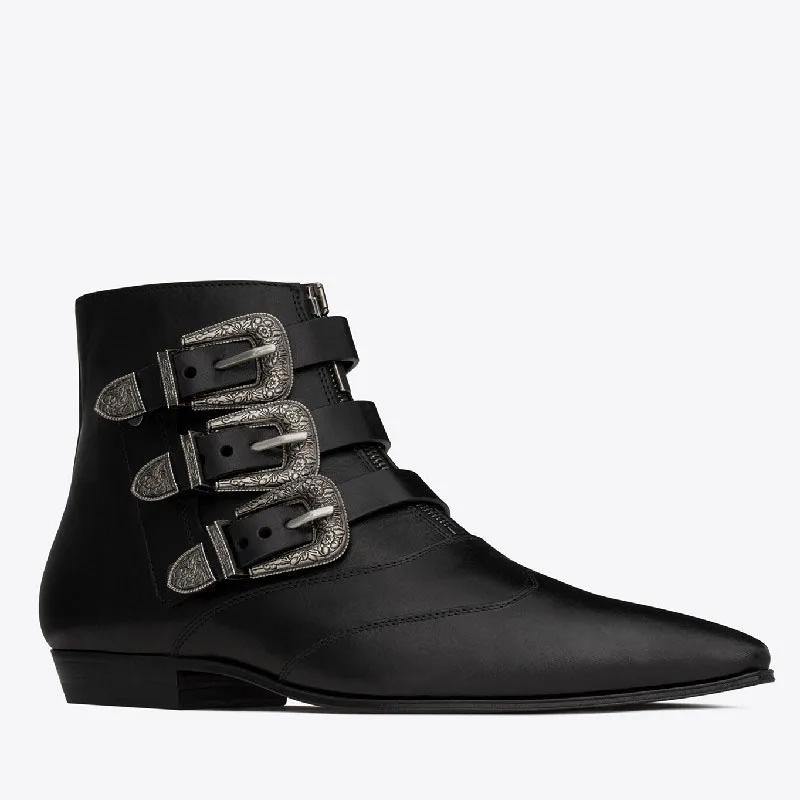 

Men's Genuine Leather Black Outdoor Waterproof Rubber Buckle Strap Martin Business Office Formal For Mens Boots