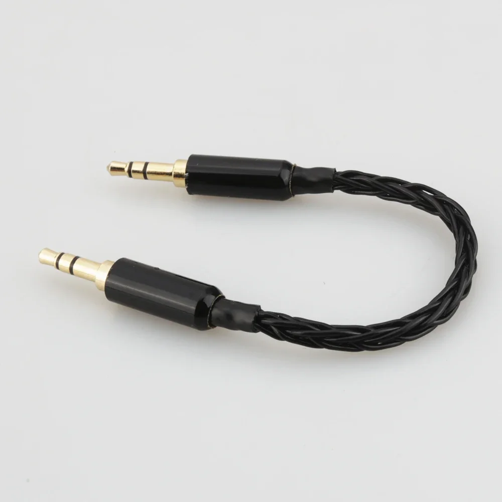 10cm Black Silver Plated 3.5mm Male to Male Stereo Audio Cable