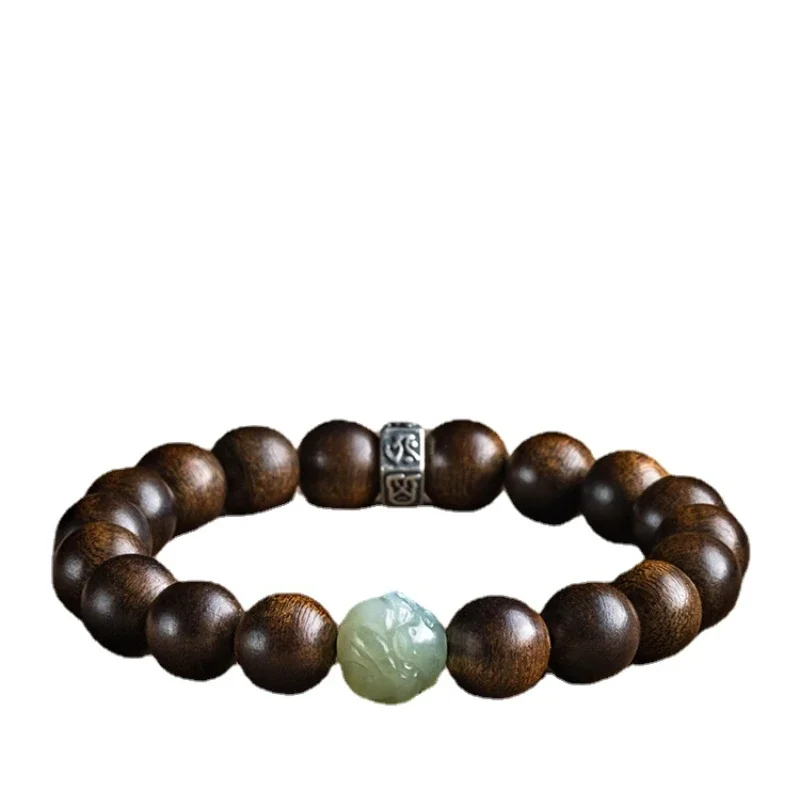 

Hetian Jade Lucky Sterling Silver Buddha Beads Agarwood Bracelet Male Original Hand Catenary Plate Play Birth Year Female