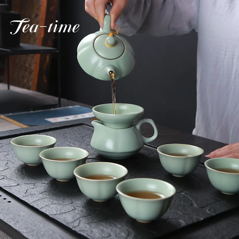 Chinese Kung Fu Travel Tea Set Ceramic Ru Kiln Teapot Teacup Gaiwan Porcelain Teaset Kettles Teaware Sets Drinkware Tea Ceremony