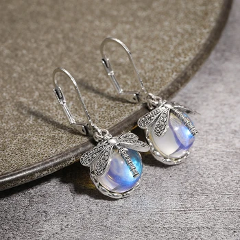 Dragonfly Moonstone Drop Earrings 1