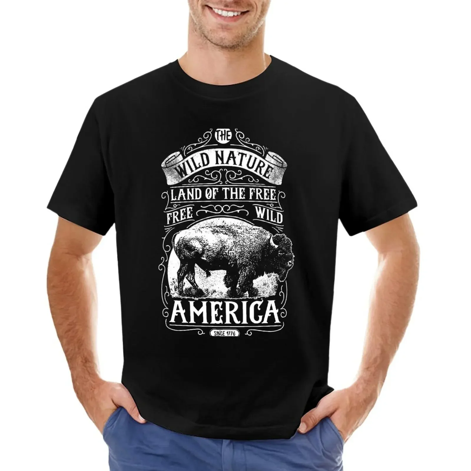 

US Bison T-Shirt kawaii clothes quick drying plain white t shirts men