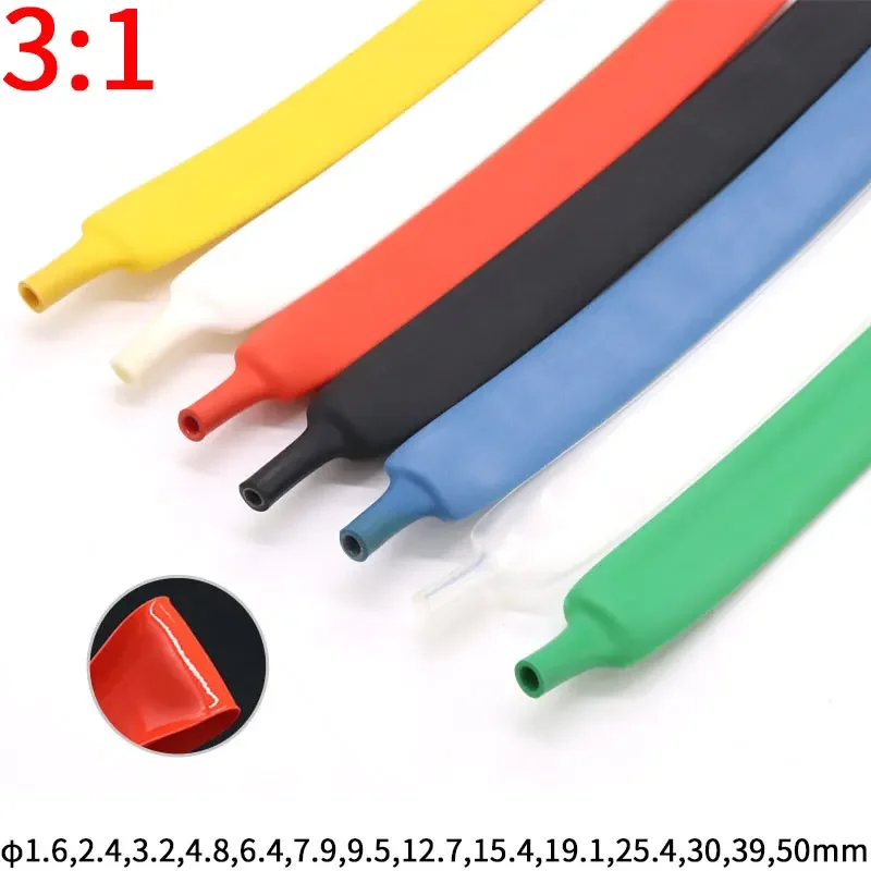 Heat Shrink Tubing Heat Shrink Tube Cable Wire Protector Heat Shrink Tube Kit Heat Shrink Cable Sleeve Protective Sleeve Diameter 1.6/2.4/3.2/4.8/6.4/7.9/9.5/12.7/15.4/19.1/25.4/30/39/50mm Dual Wall Heat Shrink Tube Thick Glue 3:1 Shrinkable Slveeve
