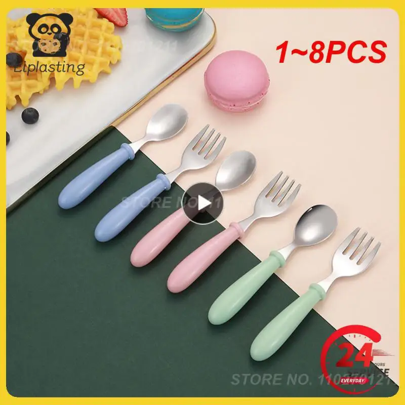 

1~8PCS Baby Gadgets Tableware Set Children Utensil Stainless Steel Toddler Dinnerware Cutlery Cartoon Infant Food Feeding Spoon