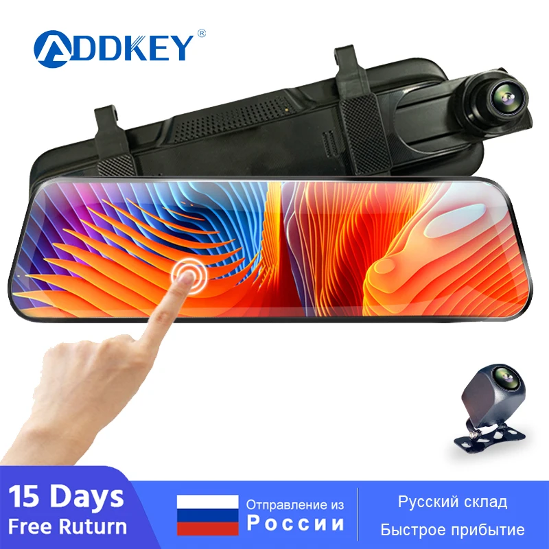 ADDKEY 10"IPS Screen Car Dvr Mirror Dash Camera Dash Cam Dual Lens Car Camera Full Hd Drive Recorder Stream RearView Mirror