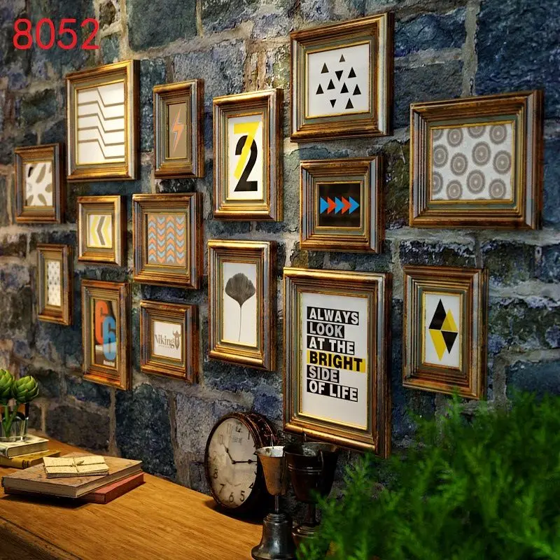 

European Style Retro Wooden Photo Frame Set,Combination Picture Frame Home Decor,Classic Hanging Wall Photo Frames Multi