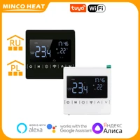 เครื่องควบคุมอุณหภูมิหน้าจอสัมผัสแบบเต็ม WiFi เครื่องควบคุมอุณหภูมิความร้อนใต้พื้นหลังสีดำแรงดันไฟฟ้ากว้าง 1