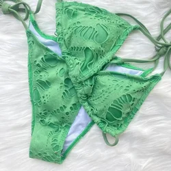 Sexy Hole Bikini Swimsuit Woman 2023 Female Swimwear Lace up Thong Bikinis Sets Brazilian Halter Swimming for Women Bathing Suit