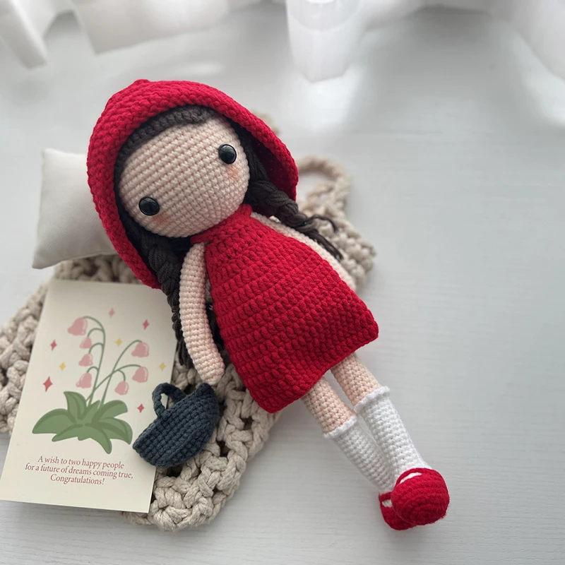 

Knitting Dolls Little Red Riding Hood Crochet Handmade Knitted Toy finished Knit Fabric Accompany Doll Toy Christmas present