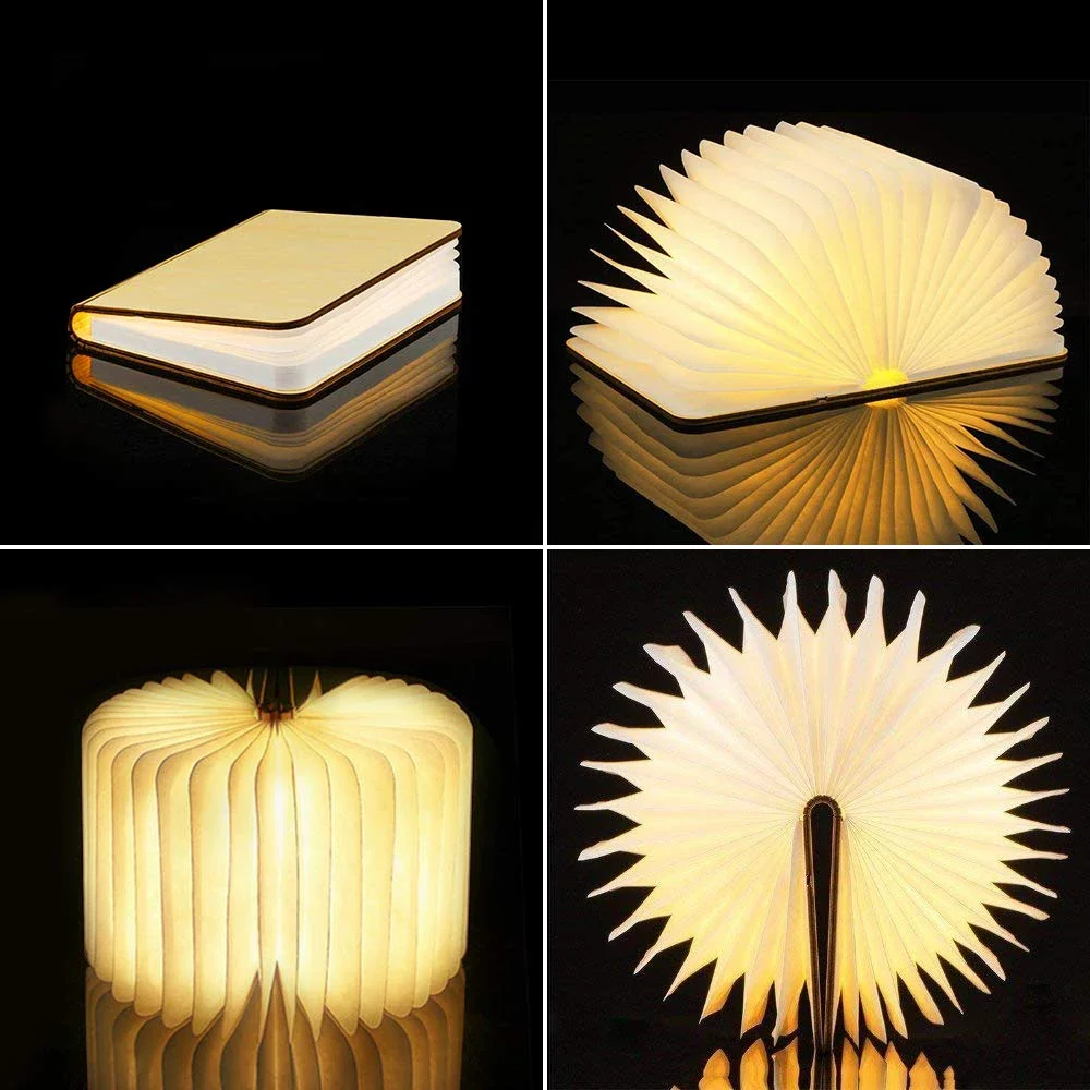 3D kreative LED Nachtlicht USB aufladen 5 Farben Faltbuch Licht Holz RGB Tisch lampe Home Desk Dekoration für Kinder Geschenk