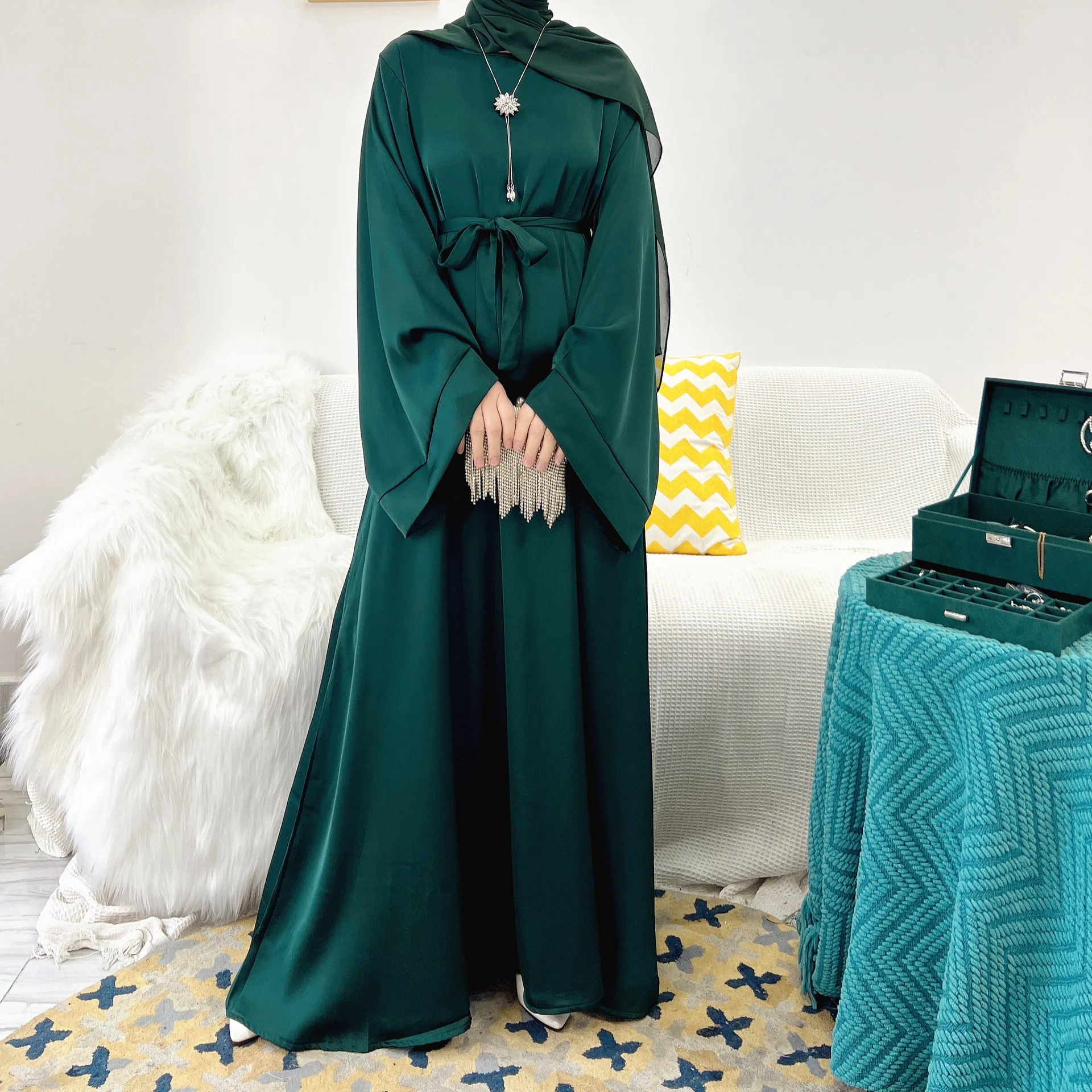 Satin Plain Abaya Luxury Dubai Turkey Hijab Muslim Dress Ramadan Abayas for Women African Dresses Islamic Clothing Kaftan Robe