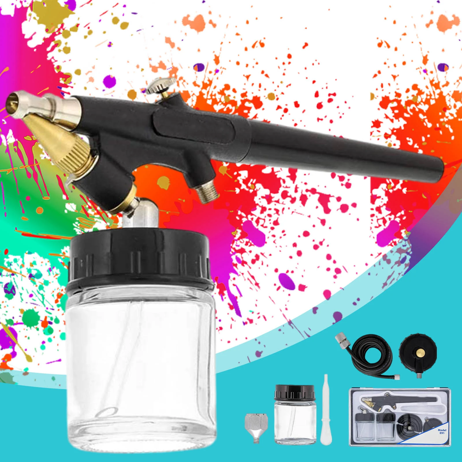 6x Mini Airbrush Spray Gun Kit Hobby Paint Starter Tools Set Single Action 0.8mm 15-50PSI 20CC Black