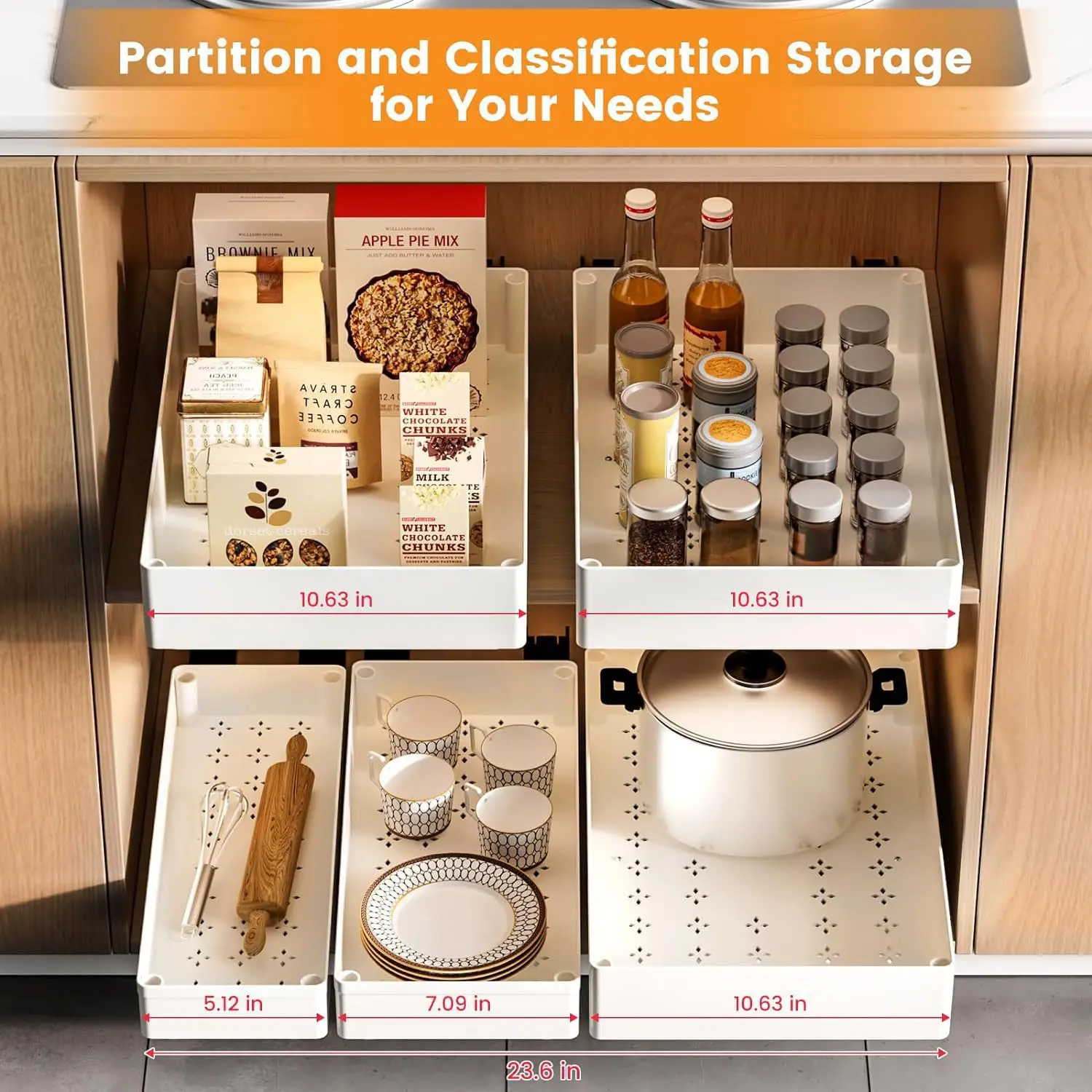 3pcs/set Pull out Cabinet Organizer 21" Deep Heavy Duty  Slide out Drawers for Kitchen Cabinets with Adhesive 1 Pack Adjustable 2