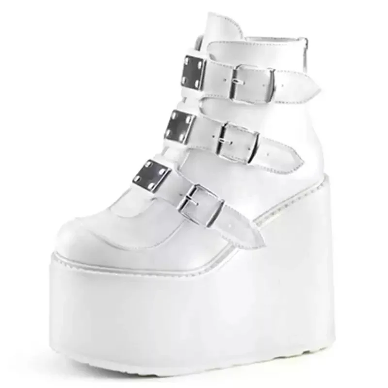 Women Buckle Ankle Boots 2022 Winter Platform Shoes Women High Heel Boots Size 43 Women Boots metal decoration Botas De Mujer