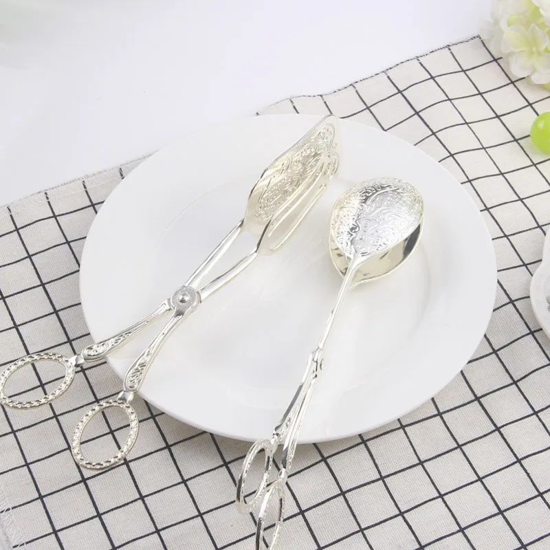 Food Tong Gold-plated Snack Cake Clip Salad Bread Pastry Clamp Baking Barbecue Tool Fruit Salad Cake Clip Kitchen Utensils