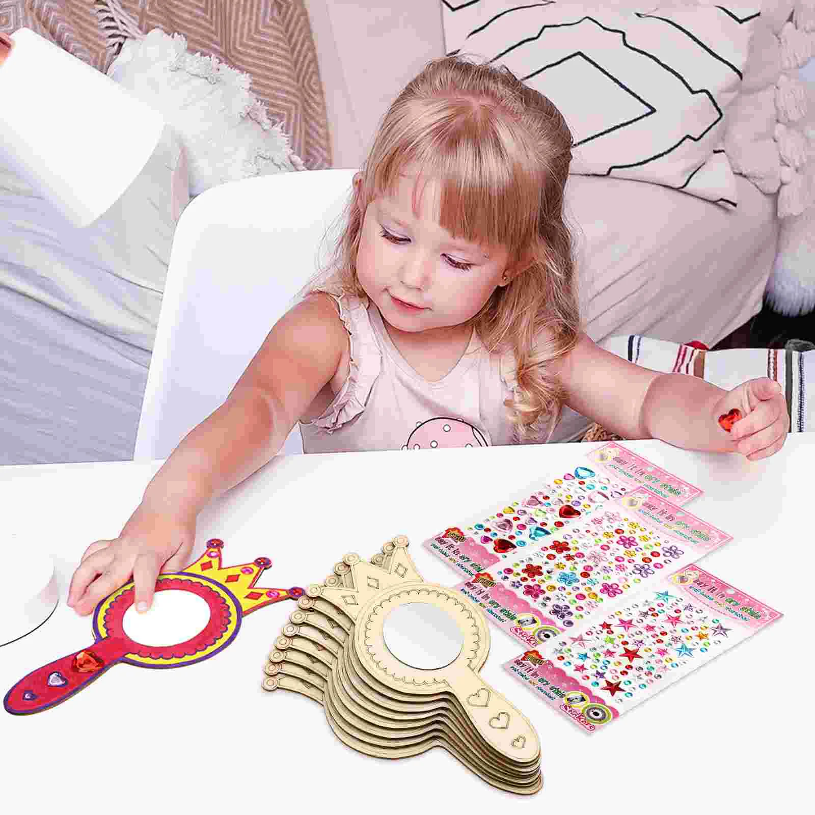 Handheld Mirrors Unfinished Wood Frame For Diy Craft Kids Mirror Small Blank To Paint Wall Clocks Home Decor Wooden Toys 1 Set