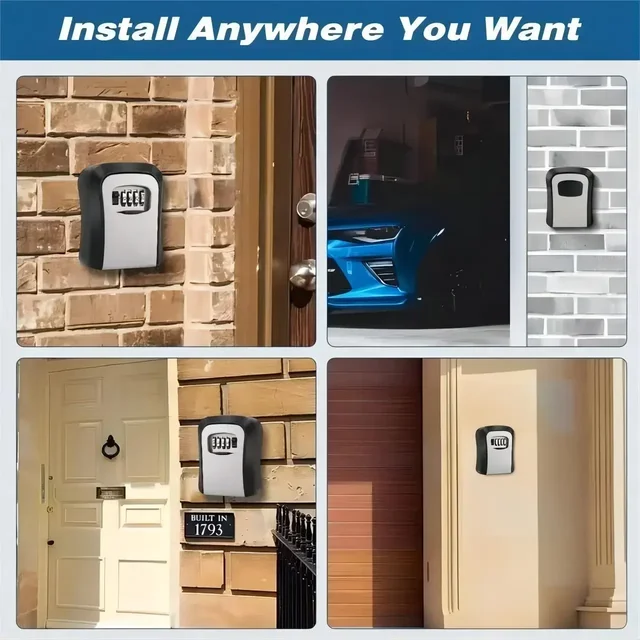 Wall Mounted Key Keeper Combination Lock Waterproof 4Digit Password 5-Key Storage Box Easy Installation for Home/Office Security 6