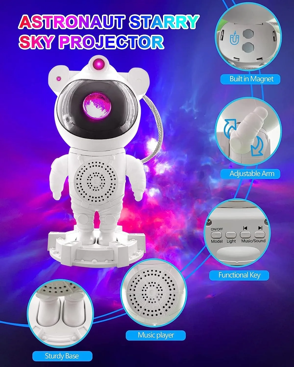 Astronauta Star Projetor com alto-falante Bluetooth, Nebula