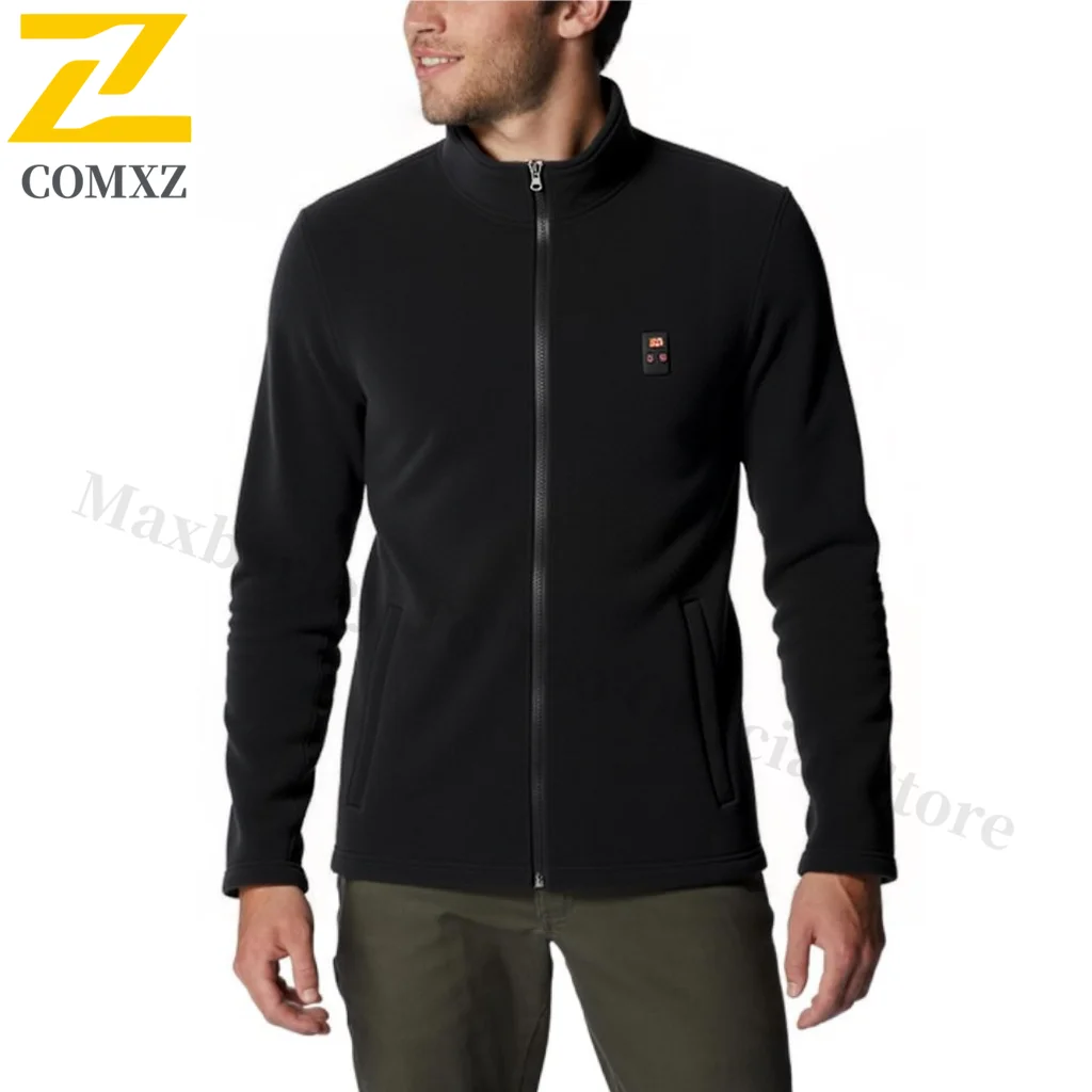 COMXZ Men's Electric Heated Polar Fleece Jacket Smart Temperature Control Winter Thermal Coat Outdoor Windproof Warming Wear