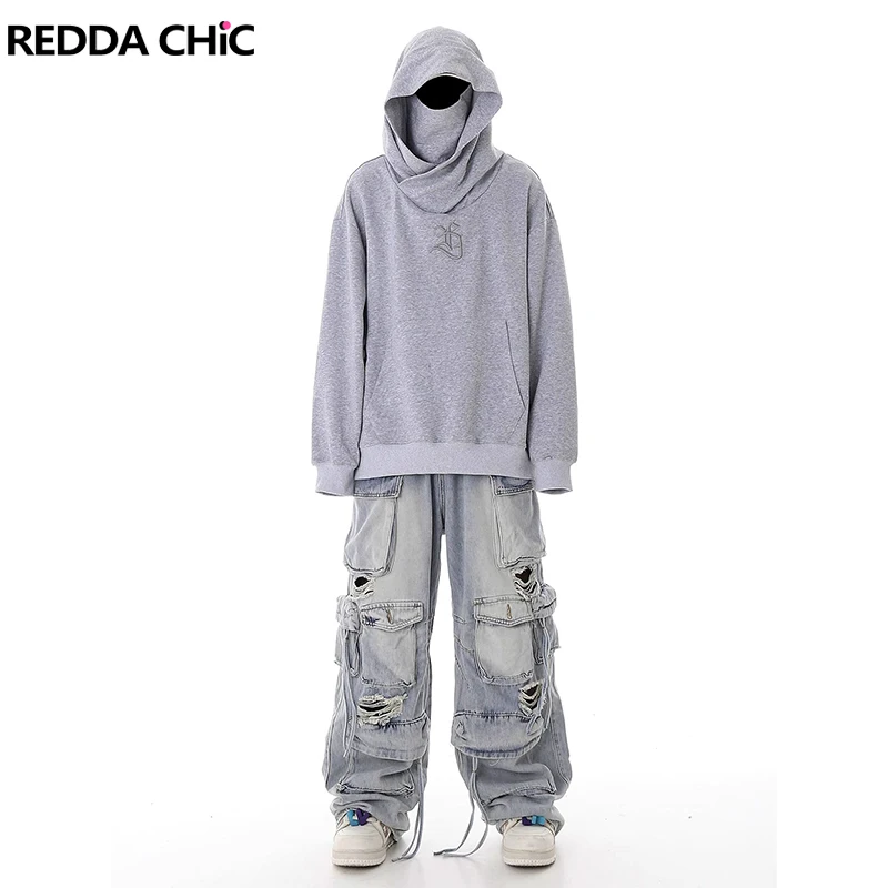 

Мужские потертые джинсы REDDACHIC в стиле 90-х годов, рваные брюки-карго, повседневные большие синие мешковатые джинсы, рабочая одежда в стиле хип-хоп