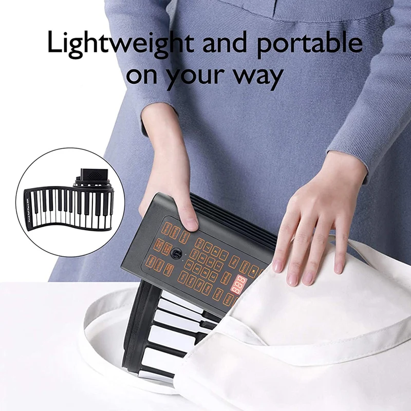 Portable Keyboard Piano Roll Up 88 Keys Electronic Keyboard Flexible Silicone with Rechargeable Battery for Kid Gift