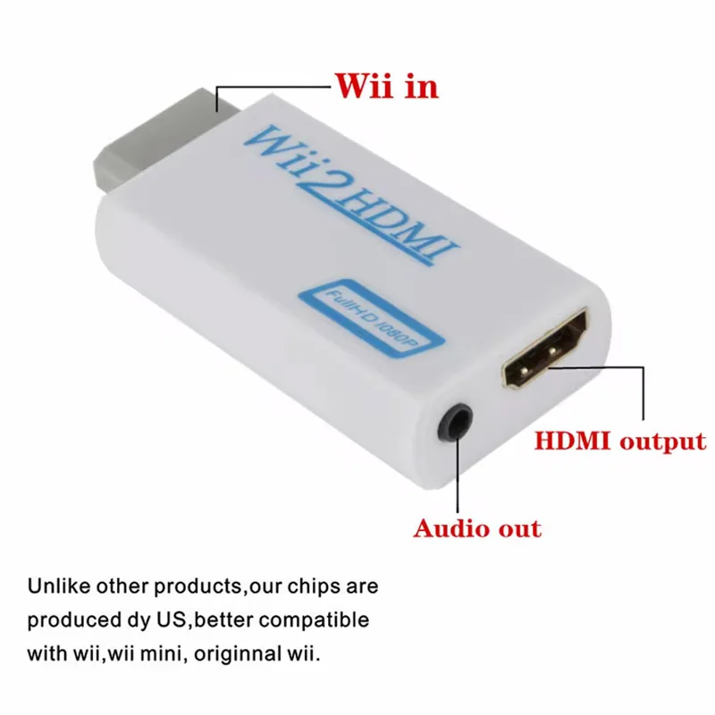Wii to HDMI Converter Full HD 1080P 3.5mm Audio AUX For PC HDTV Monitor