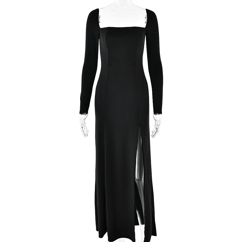 Elegant Long Sleeve Bodycon Party Evening Dress Female Sexy Split Tight Women Vestido Autumn/Winter New Clothing