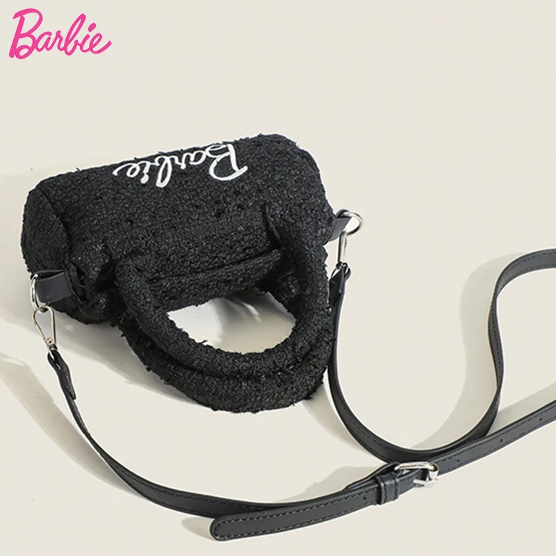 

Cute Pink Black Barbie Bags Lady Girls Daily Wear Accessories Hangbag for Woman Shopping Cylindrical Messenger Bag Fashionable