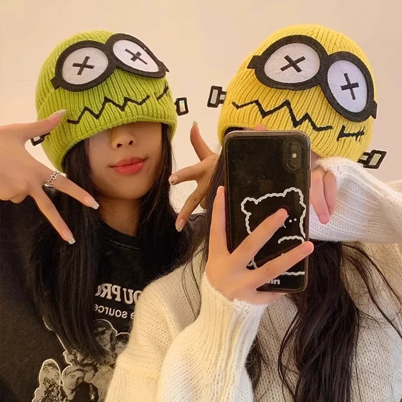 Autumn and Winter Women's Fun and Cute Knitted Wool Hat with Cartoon Style Warmth  Wearing It on The Face Looks Very Small