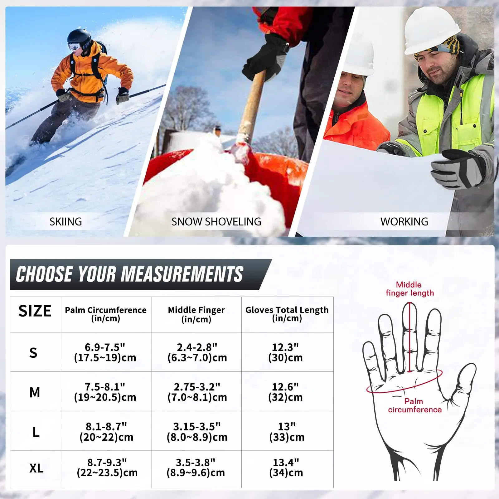 WOLFILIST Ski Gloves Waterproof Windproof - 3M Thinsulate Insulated Warm Snow Gloves with Zipper Pocket 4