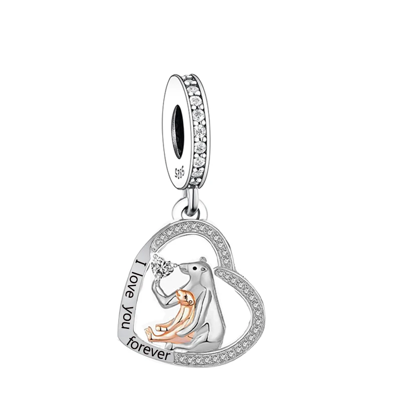 

Authentic 925 Sterling Silver Bear Heart Dangle Charms Beads Fit Original Charm Bracelet Necklace DIY Jewelry Making