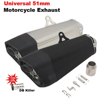 Universal 51mm Motorcycle Carbon Fiber Exhaust Pipe Escape Modify Double Hole Muffler Moto DB Killer For DUKE 790 MT09 CBR500