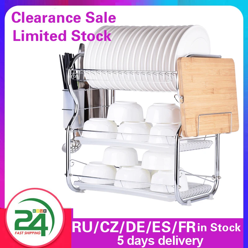 2 Tiers Dish Drying Rack with Drain Tray Dish Drainer Organizer