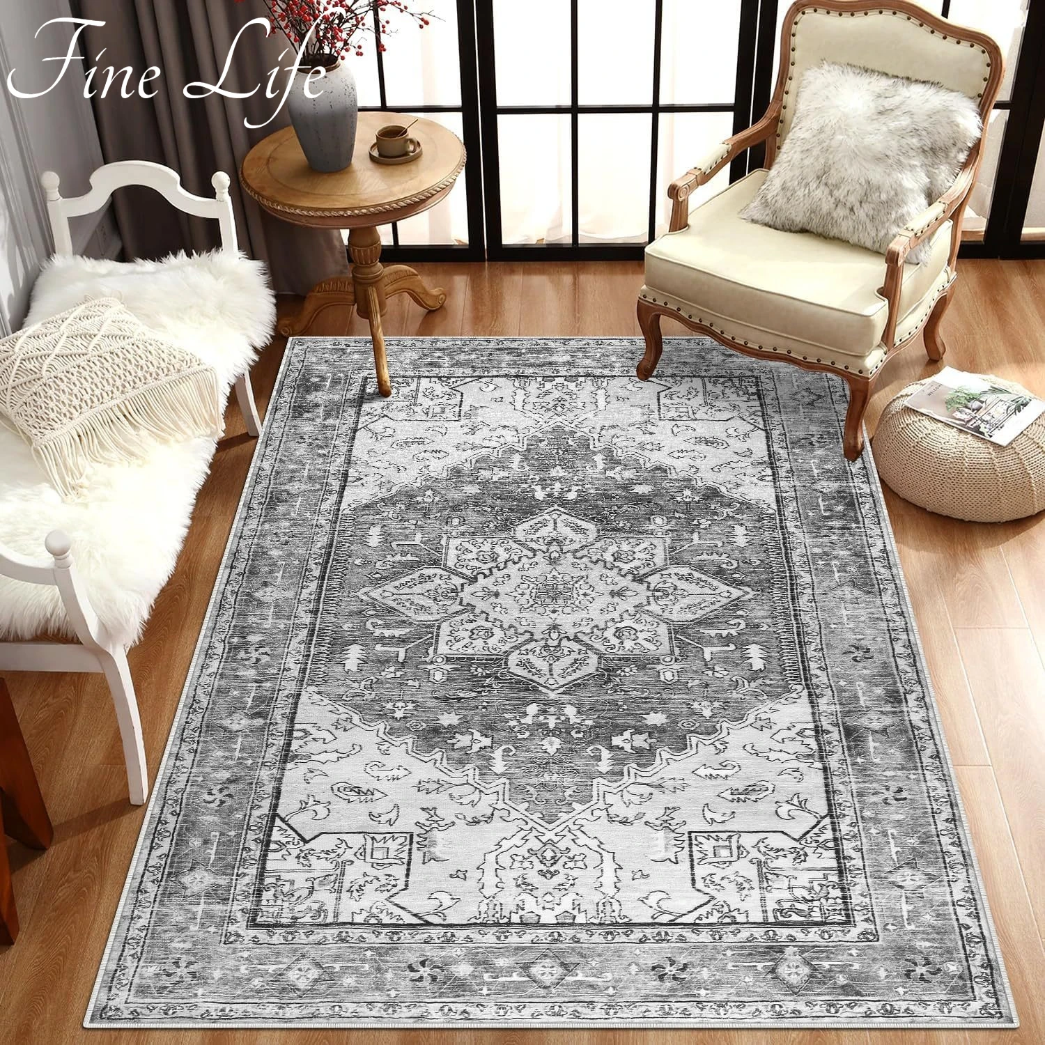 

Bohemian Carpet Living Room Bathroom High-end Hotel Homestay Ethnic Fox Mats Modern Minimalist Anti Cashmere Washed Cotton Rugs