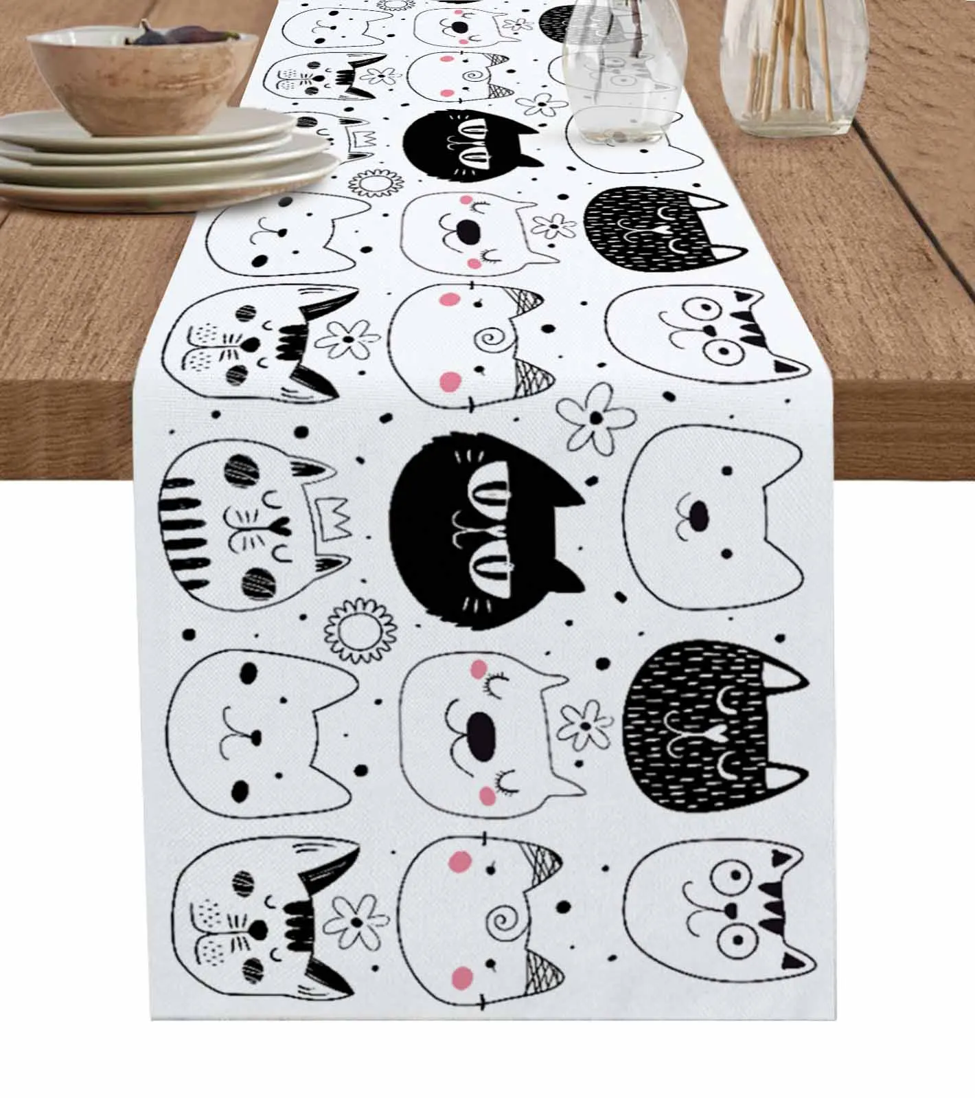 

Color Line Cat Abstract Animal Decorations Coffee Table Decor Tablecloth Table Kitchen Decorative Table Runner