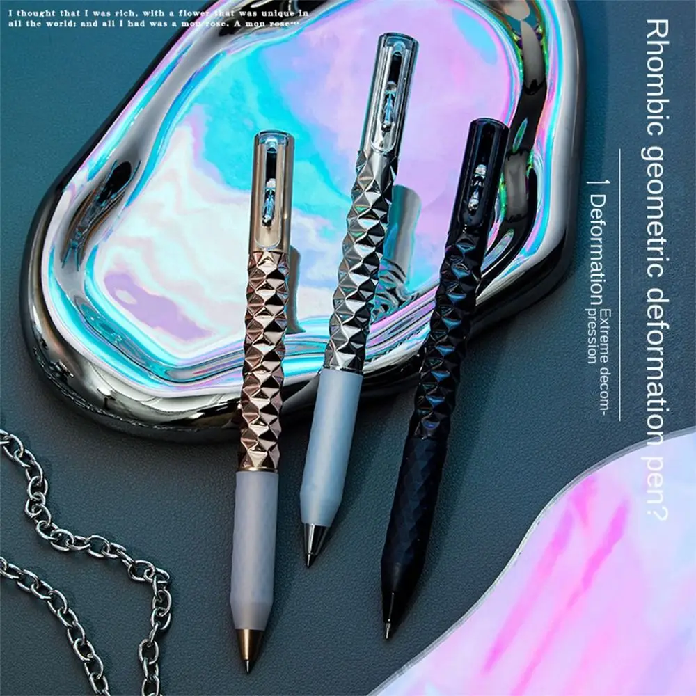 

1Pcs Metal Geometric Deformation Neutral Pen 0.5mm Decompression Black Quick Drying Trend Neutral Pen Student Writing Stationery