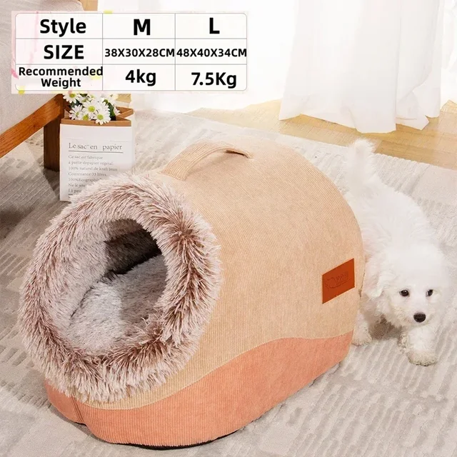 Dog/Cat  Kennel Comfortable Fall and Winter Striped Long Hair Portable Nest Warm Thickened Pet Kennel Pet Kennel Anti-scratch 5