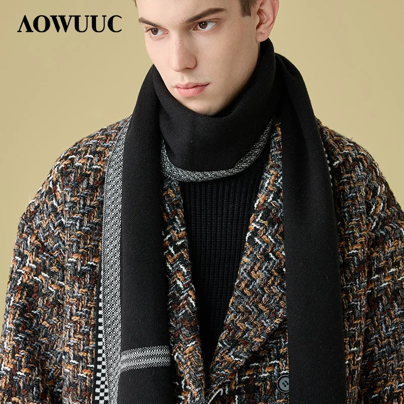 New Wool Scarf Men's Autumn and Winter Thickened Warm Versatile Striped Plaid Wraps Boyfriend Fashion Classic Knit Muffler Male