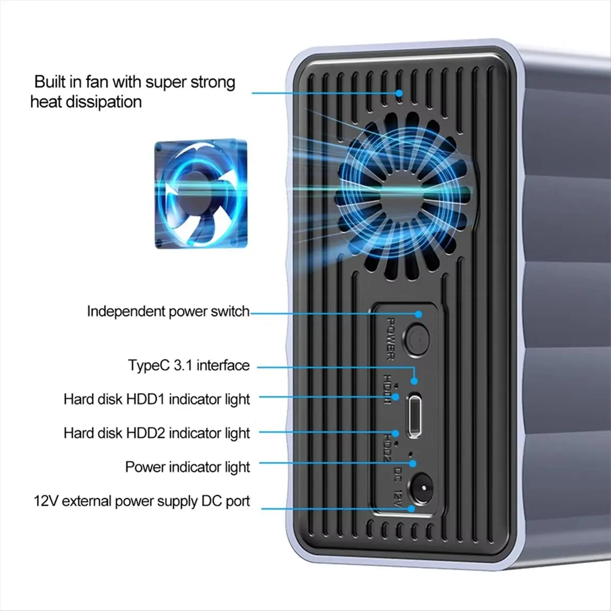 A40I 듀얼 베이 HDD/SSD 케이스 2.5/3.5인치 외장형 하드 드라이브 인클로저(PC 42TB EU 플러그용 기능 포함)
